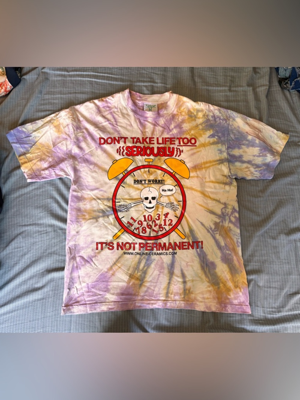 Online Ceramics Tie-Dye Graphic Tee - Don't Take Life Too Seriously - Dead Skull